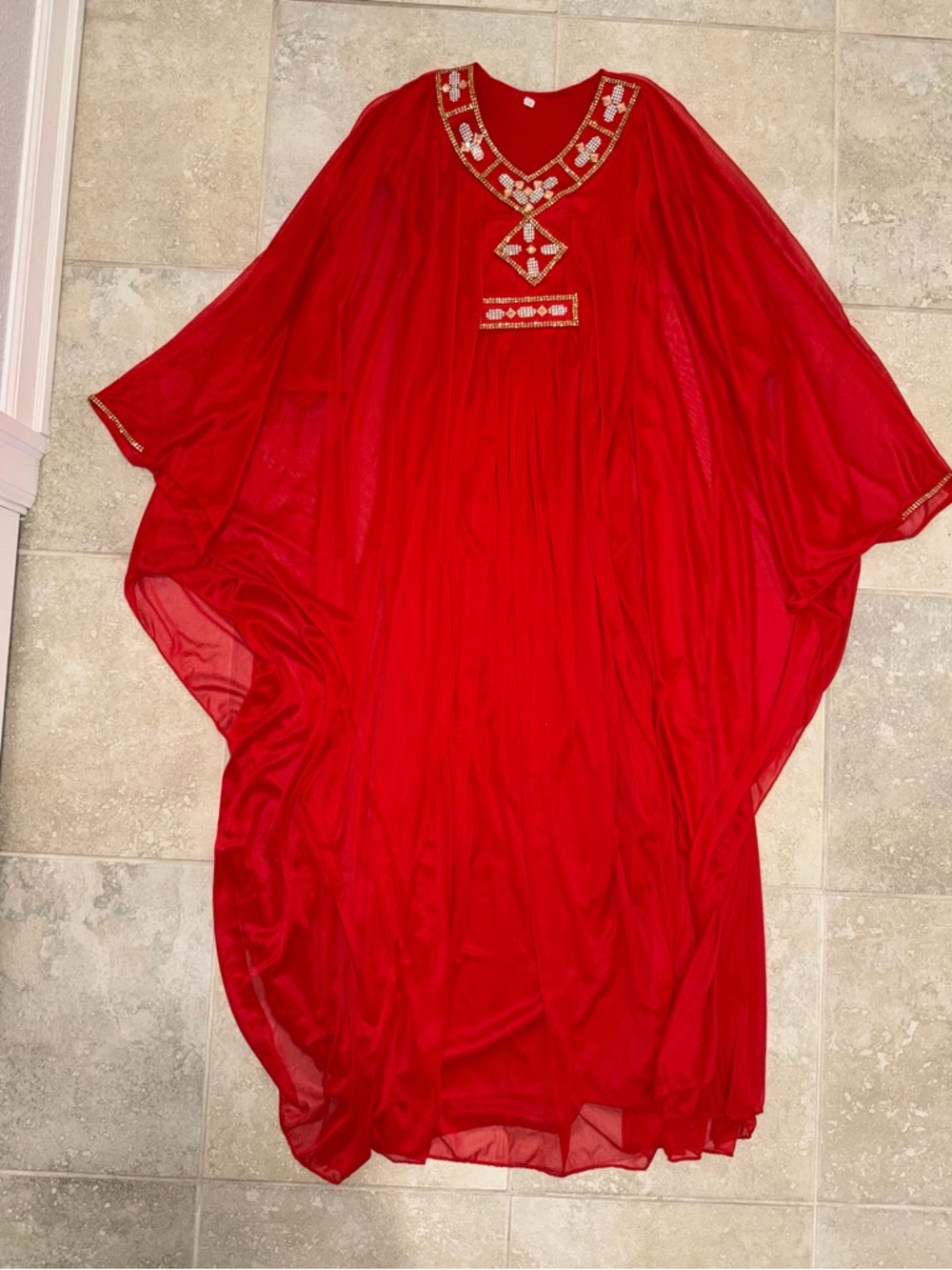 Red Embellished Abaya Dress
